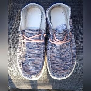 Women's Pink and Blue Gray Hey Dudes Size 10
